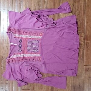 Free People La Cienega Wisteria Mauve Embroidered Sheer Inset Blouse